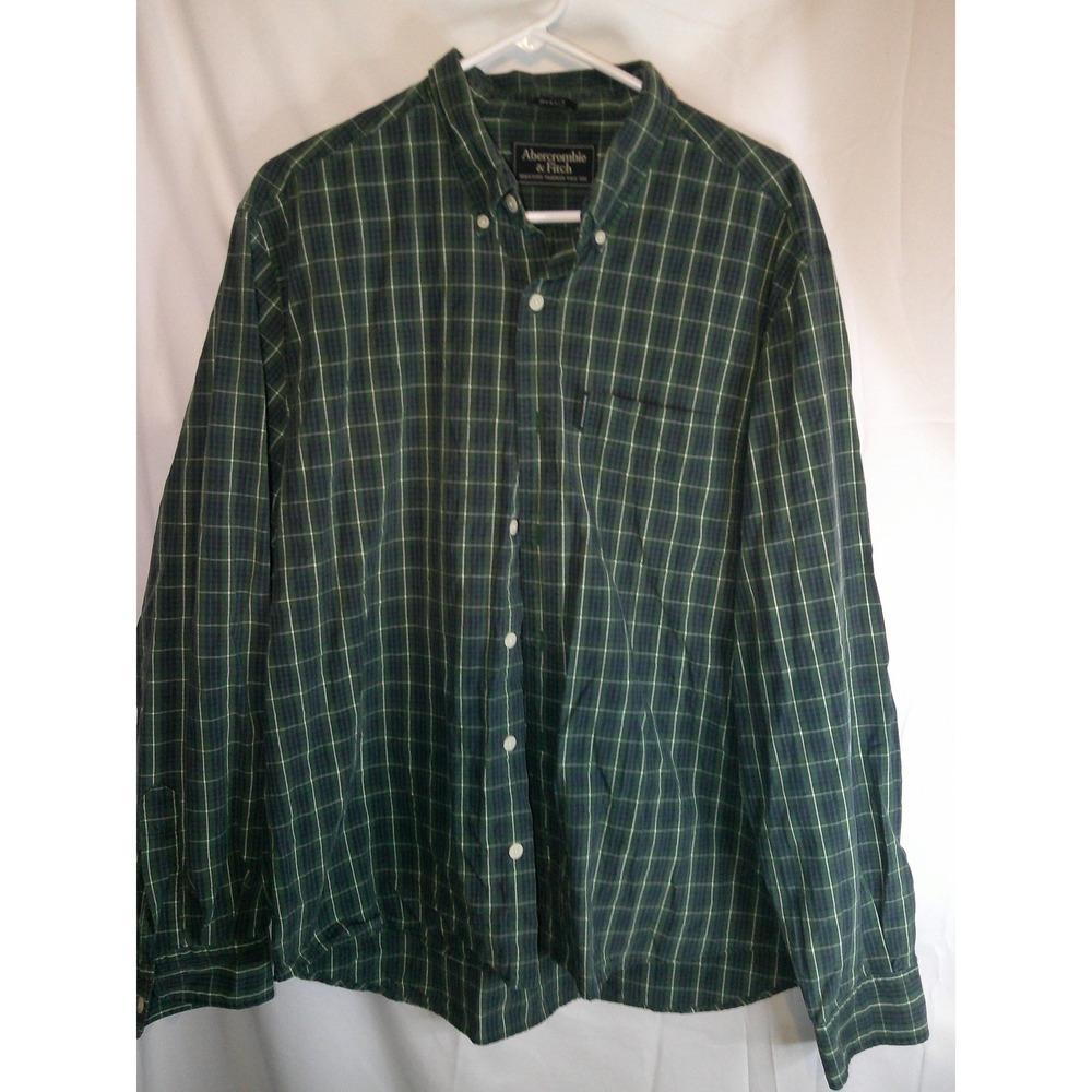 Vintage Abercrombie & Fitch Tartan Plaid Button Down Long Sleeve Green Muscle XL